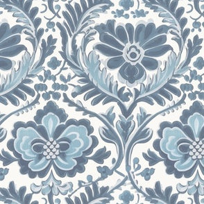 Hand Painted Damask Blu...