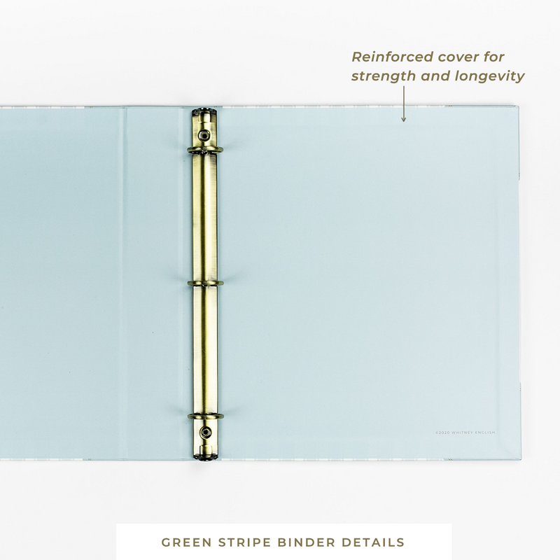 Carpeta de 3 anillas • Raya verde • Incluye protectores de páginas (25) y separadores de pestañas