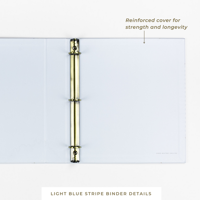 Carpeta de 3 anillas • Rayas azules • Incluye protectores de páginas (25) y separadores de pestañas 