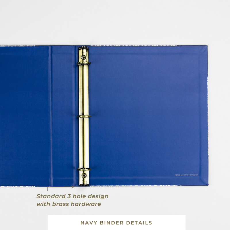 Carpeta de 3 anillas • Azul marino y azul • Incluye protectores de páginas (25) y separadores de pestañas 